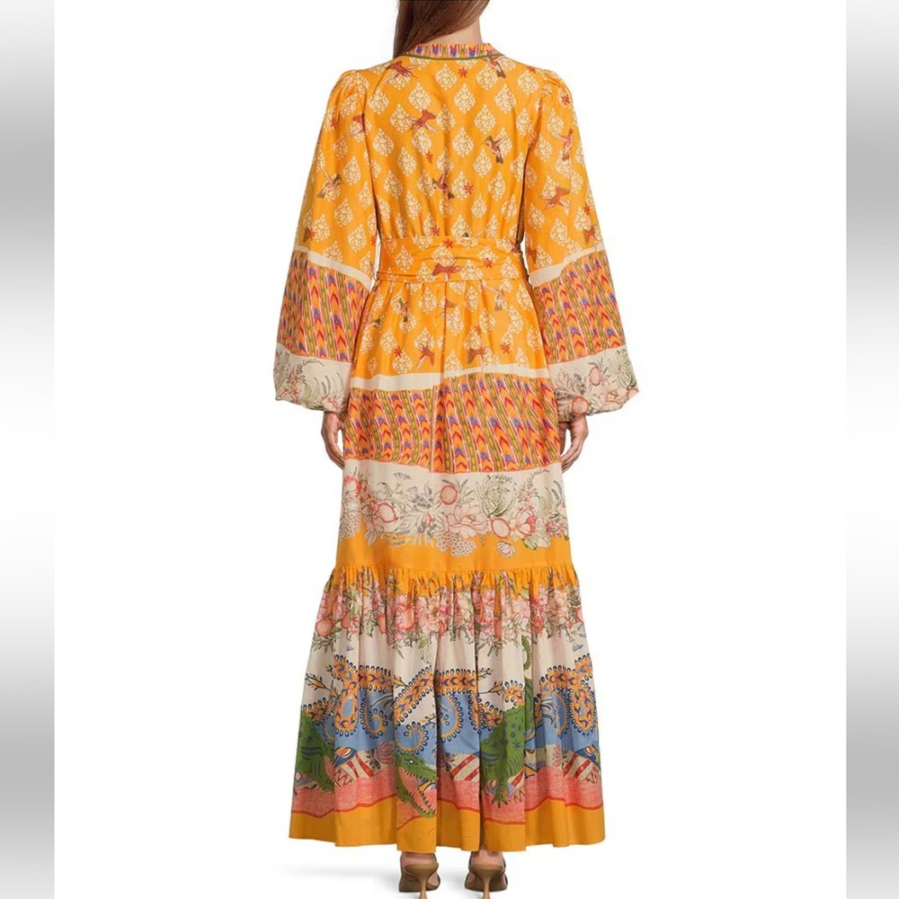 Bohemian Yellow Floral Print Maxi Dress with Tie Waist - Picture 2 of 14